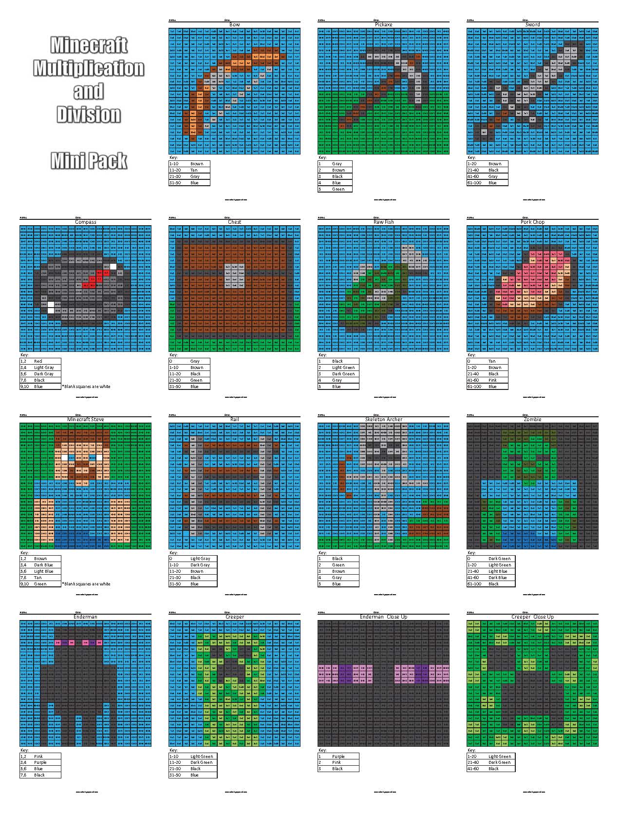 minecraft math multiplication coloring pages