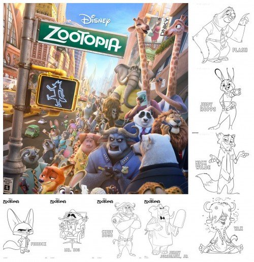 Zootopia clips and coloring sheets