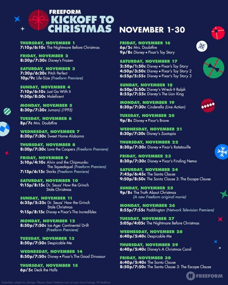 Freeform’s ‘Kickoff To Christmas’ Schedule FSM Media