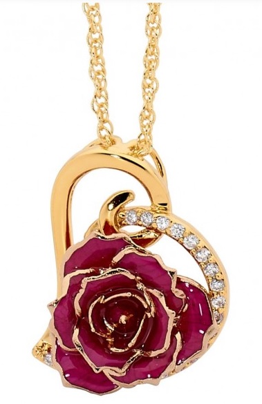 Holiday Gift Guide: The Eternity Rose Purple Glazed Rose Heart Pendant ...